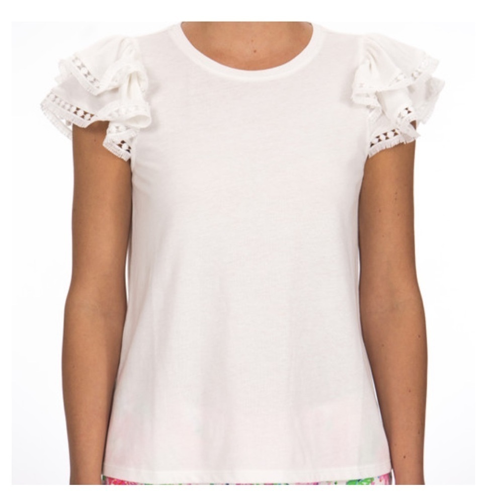 Lilly Puliter nwot Clover top resort white ruffle sleeve top blouse